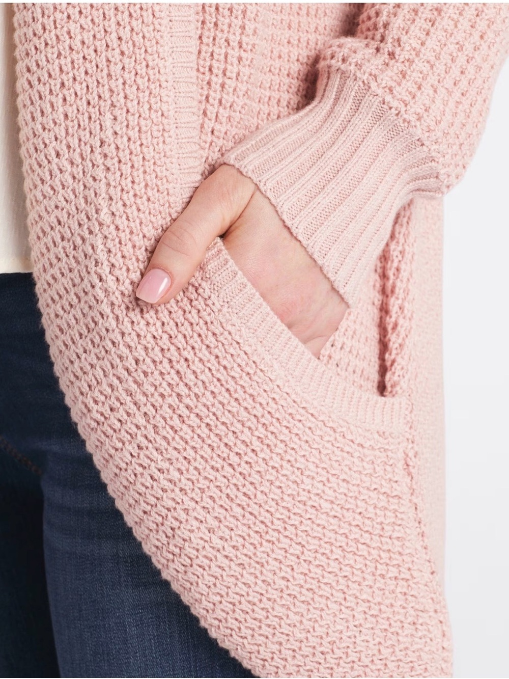 Market & Spruce Pink Waffle Knit Cocoon Cardigan - Picture 2 of 4